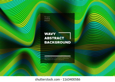 Movement. Trendy Abstract Background of Waves. Modern Bright Flow Poster. Color Blend. Distortion of Wave Stripes. 3d Surface with Optical Illusion. Colorful Warped Lines Movement Effect. Eps10 Vector