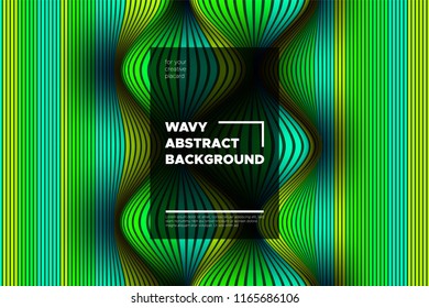 Movement. Trendy Abstract Background of Waves. Modern Bright Flow Poster. Color Blend. Distortion of Wave Stripes. 3d Surface with Optical Illusion. Colorful Warped Lines Movement Effect. Eps10 Vector