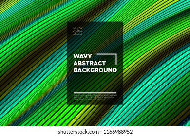 Movement. Trendy Abstract Background of Waves. Modern Bright Flow Poster. Color Blend. Distortion of Wave Stripes. 3d Surface with Optical Illusion. Colorful Warped Lines Movement Effect. Eps10 Vector