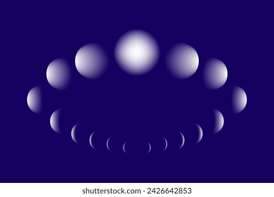 Movements of the Moon Phases circle, calendar astronomy vector chart, lunar wheel  isolated on blue background