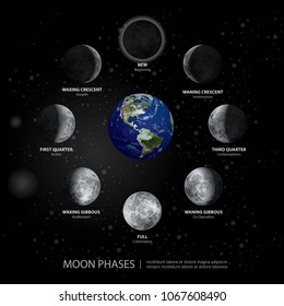 Movements Of The Moon Phases Realistic Vector Illustration