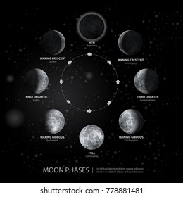 Movimientos de las fases lunares Ilustración vectorial realista