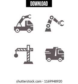 mover icon. 4 mover vector set. dump truck, excavator machine arm and crane icons for web and design about mover theme