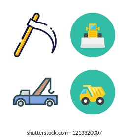 mover icon set. vector set about dump truck, crane, mower and bulldozer icons set.