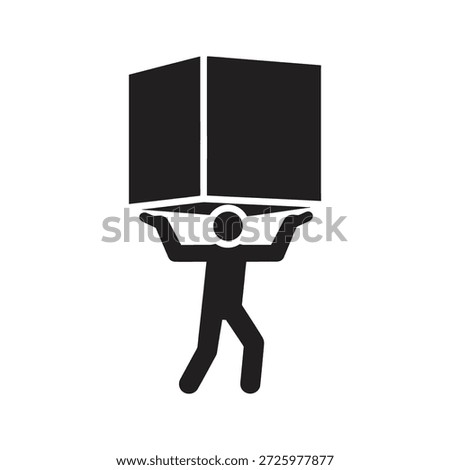 Mover lifting box icon raising heavy package overhead for warehouse stacking storage and manual labor logistics cargo loading strength
