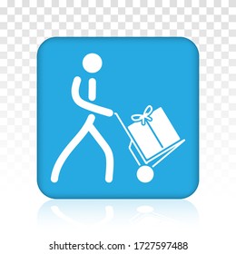 Mover pushing moving hand truck / Dolly hand cart with boxes flat vector icon for apps and websites