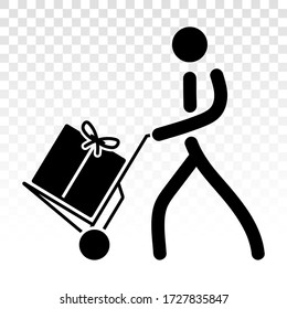 Mover pushing moving hand truck / Dolly hand cart with boxes flat vector icon for apps and websites