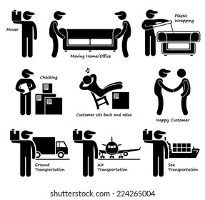 Mover Services Moving House Office Goods Logistic Stick Figure Pictogram Icon