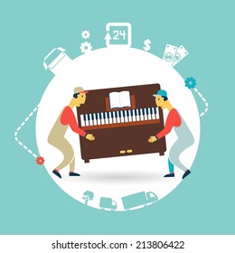 Movers Carry Furniture Piano Illustration