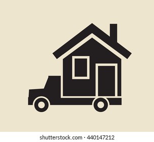 Movers icon, mobile home  relocation service illustration