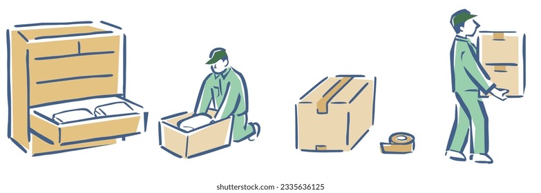 Movers packing for a move, vector illustration