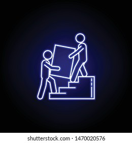 movers parcel ladder line icon in blue neon style. Set of logistics illustration icons. Signs, symbols can be used for web, logo, mobile app, UI, UX