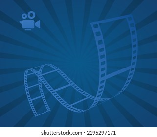 Movie abstract background with film reel roll curve and camera icon