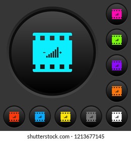 Movie adjusting dark push buttons with vivid color icons on dark grey background