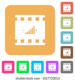 Movie adjusting flat icons on rounded square vivid color backgrounds.