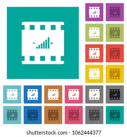 Movie adjusting multi colored flat icons on plain square backgrounds. Included white and darker icon variations for hover or active effects.