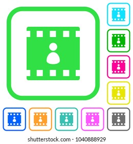 Movie author vivid colored flat icons in curved borders on white background