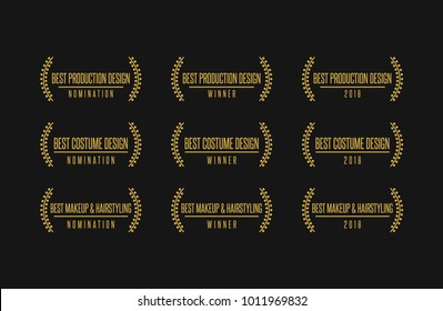 Movie Award Best Design Production Costume Makeup Hairstyling Nomination Winner Vector Icon Logo Set