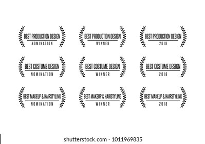 Movie award best design production costume makeup hairstyling nomination winner vector icon logo set