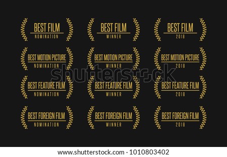 Movie award best feature film motion picture nomination winner gold vector logo icon set Stockfoto © 