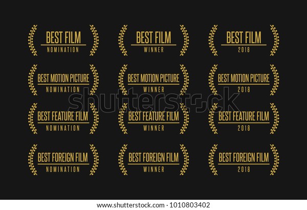 Movie award best feature film motion\
picture nomination winner gold vector logo icon\
set