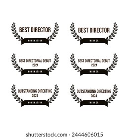 Movie award best film director, directorial debut - nomination and winner, black and white vector icon set
