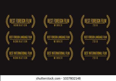 Movie award best foreign language film nomination winner black gold vector icon set