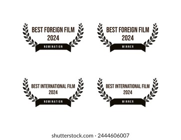 Movie award best foreign language film, international movie - nomination winner black and white vector icon set	