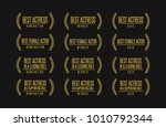 Movie award best leading supporting actress nomination winner black gold vector icon set