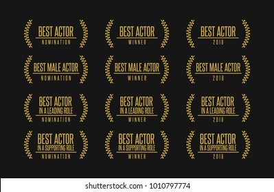 Movie award best male actor leading supporting role vector logo icon set