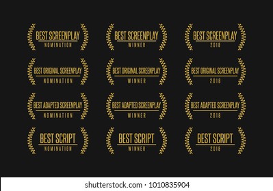 Movie Award Best Original Adapted Screenplay Film Script Nomination Winner Vector Icon Logo Set