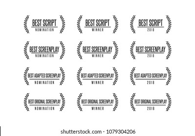 Movie award best original adapted screenplay film script nomination winner vector icon logo set