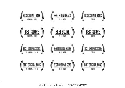 Movie award best original song score soundrack nomination winner vector logo icon set