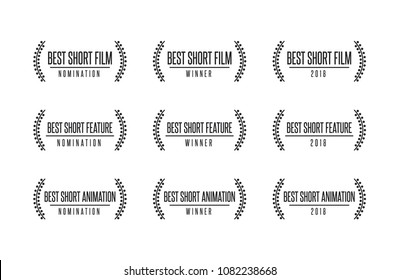 Movie award best short film and motion picture nomination winner vector icon set