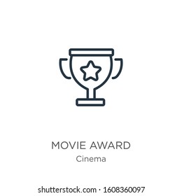Movie award icon. Thin linear movie award outline icon isolated on white background from cinema collection. Line vector sign, symbol for web and mobile