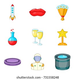 Movie award icons set. Cartoon set of 9 movie award vector icons for web isolated on white background