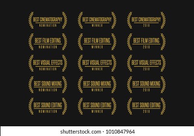 Movie award technical nomination winner best cinematography visual effects sound editing vector logo icon set