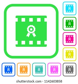 Movie award vivid colored flat icons in curved borders on white background