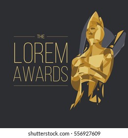 Movie awards background. Cinema award golden trophy. Awarding night illustration. 