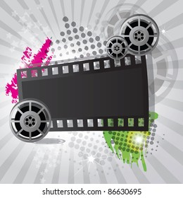 Movie background with film reel and film strip, vector