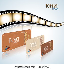 Movie background. Film strip and tickets. Vector illustration.