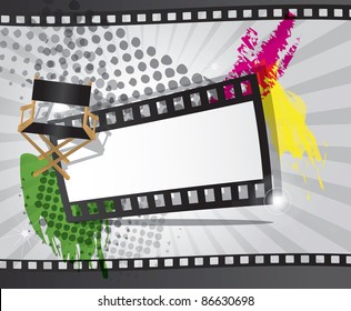 Movie Background With Filmstrip And Director's Chair, Vector