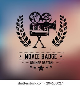 Movie badge grunge symbol on blur background,vector