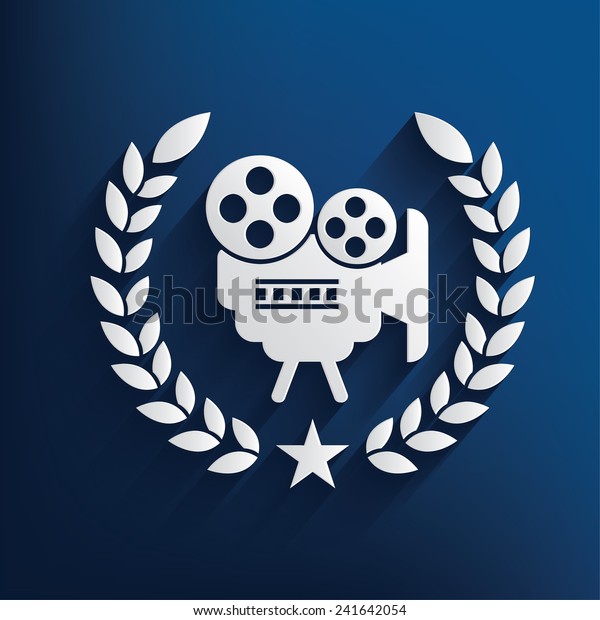 Movie badge on blue\
background,clean vector