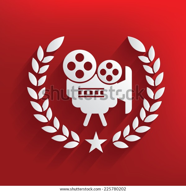Movie badge on red\
background,clean vector