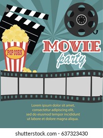 Movie Birthday party invitation card design template. Vector illustration