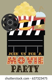 Movie Birthday party invitation card design template. Vector illustration