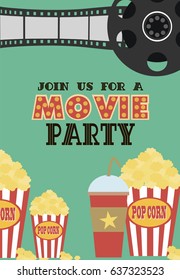 Movie Birthday party invitation card design template. Vector illustration