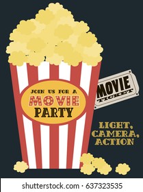 Movie Birthday party invitation card design template. Vector illustration