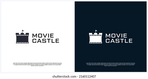 Movie black with castle logo design premium Premium Vector